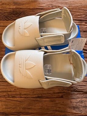 adidas Kids Cream/Off-White Slide Sandals with Heel Strap